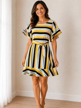 Umgee Striped Tie Front Dress Flowy Summer Dress Excellent Condition Size Large